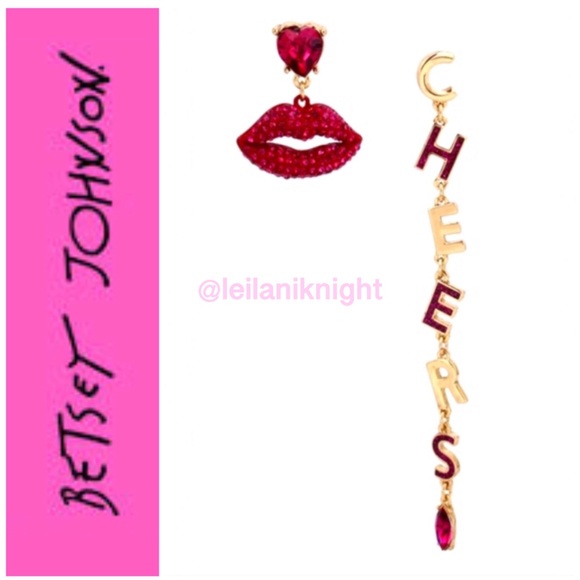 Betsey Johnson Jewelry - Betsey Johnson Lips & Cheers Mismatch Earrings